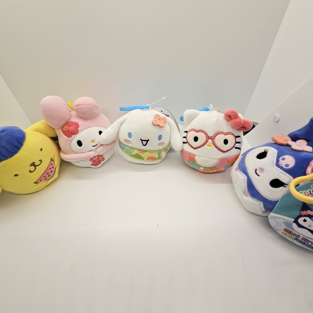 Squishmallows Sanrio Plush Clip Lot of 5 Hello Kitty My‎ Melody Kuromi NEW